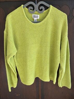 Chico's Design Lime Green Scoop Neck Knit Sweater Sz 3